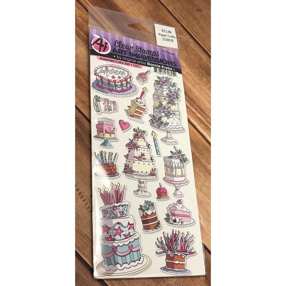HTF ART IMPRESSIONS 5391 ASSORTED CAKE CLEAR CLING  STAMP SET BY BONNIE KREBS
